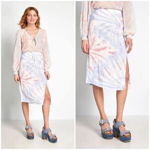 ModCloth Reverie So Often Midi Skirt Size XL Tie Dye Elastic Waist Zip Slit Boho